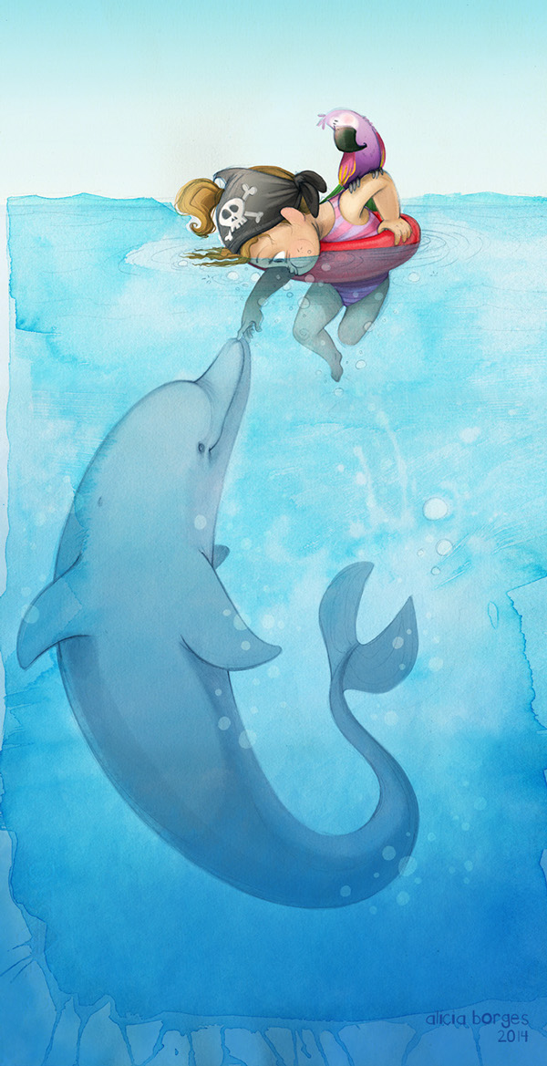 Jugando con delfines - niños y ecología