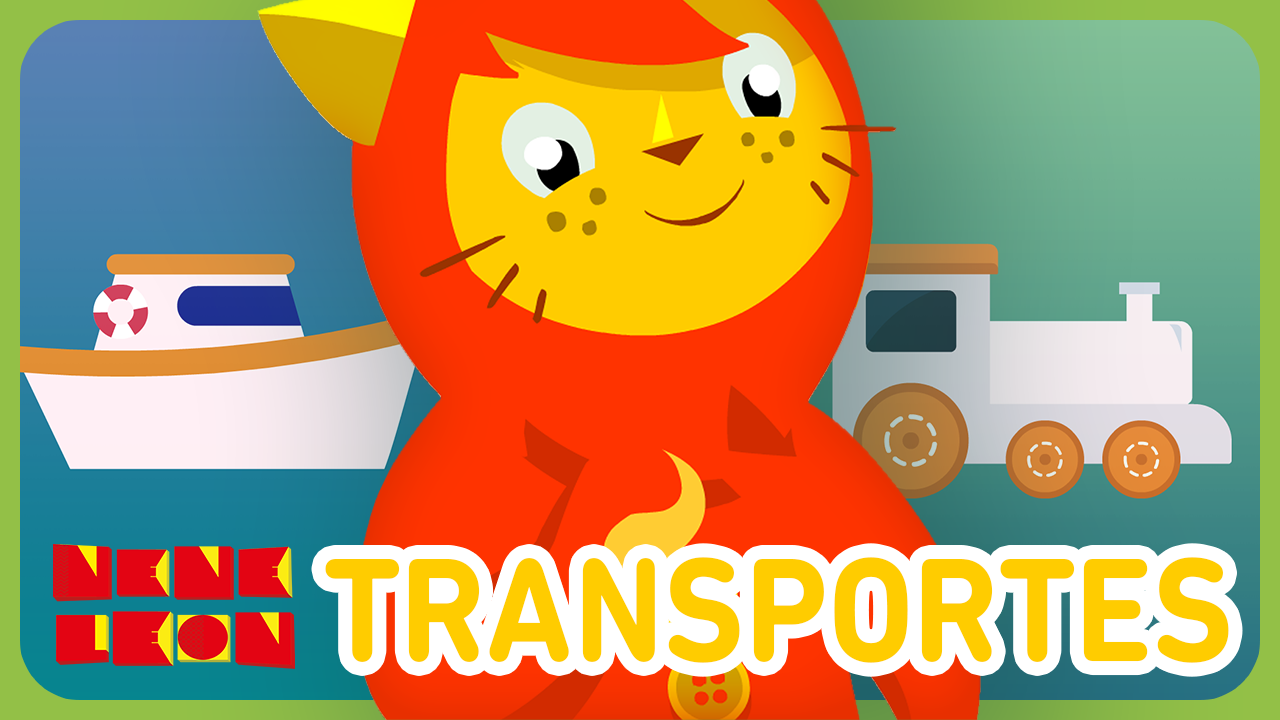 Cover de la canción de los medios de transporte: Nene León avanzando al frente sobre la imagen de un barco y un tren